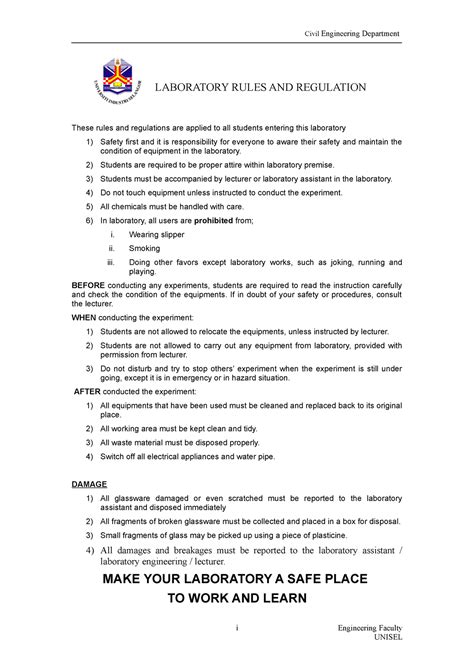 laboratory conditions analysis|laboratory rules and regulation.